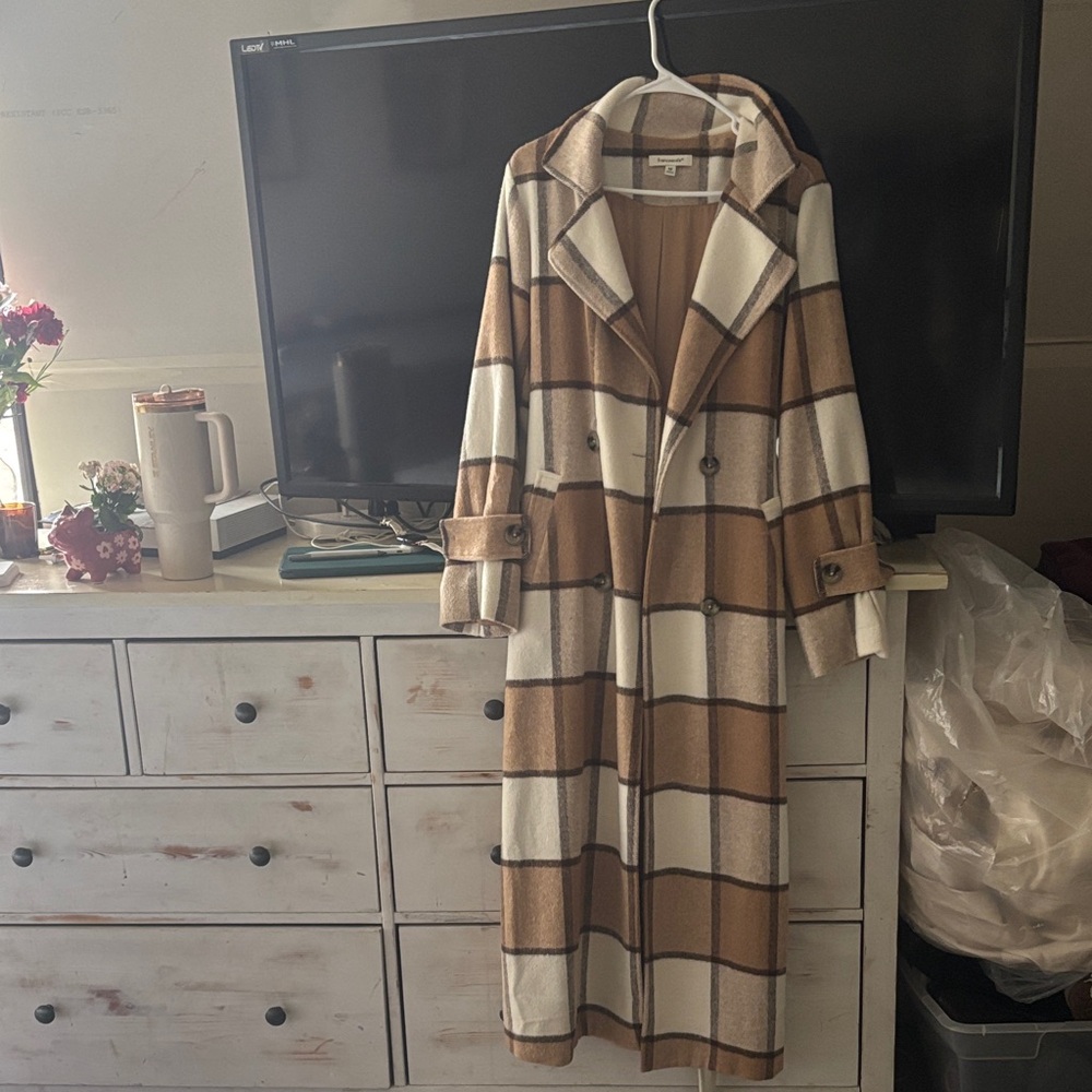 Francesca's Plaid Coat in Brown & Cream